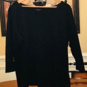 Eileen Fisher Black Cotton Boat Neck Tee, 1X